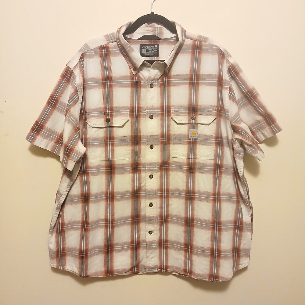 Carhartt Loose Fit Shirt Blue Short Sleeve Button Down Men's Size 2XL